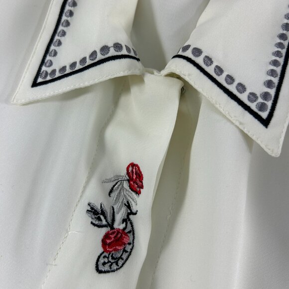 Vintage Koret Womens Size 14 Blouse Red Roses Embroidered Romantic Ivory - Picture 4 of 9